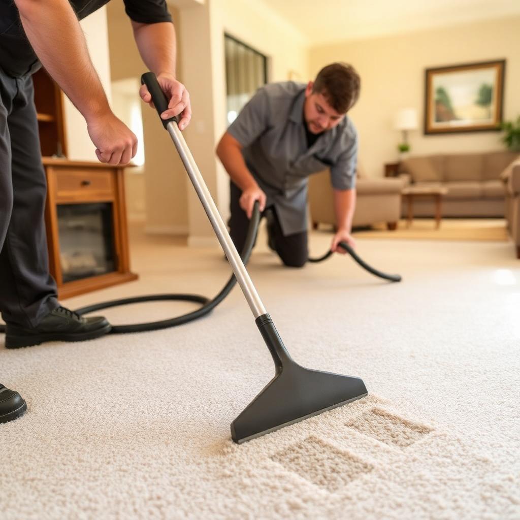 Professional carpet cleaning technician using a hot water extraction wand on a Torrance home carpet