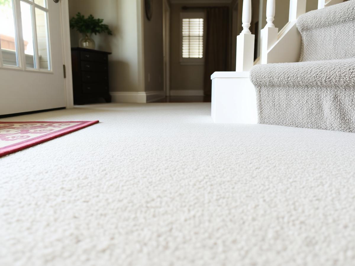 Clean light grey carpet and stair runner in a Torrance CA home after professional cleaning